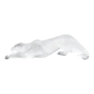 Modernist Spotted Stalking Leopard in Frosted Crystal Signed by Lalique