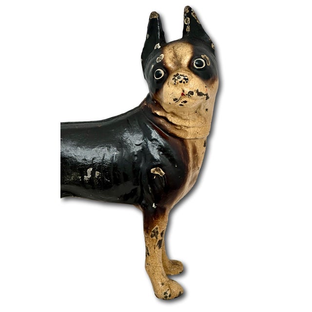 Hard 2 Find Vintage 1930s Hubley Manufacturing Co. Brown Painted Boston Terrier Cast Iron Dog Doorstop For Sale In Boston - Image 6 of 18