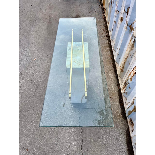 Contemporary Postmodern Marble and Brass Console Table in the Artedi Style. Circa 1980s For Sale - Image 3 of 12