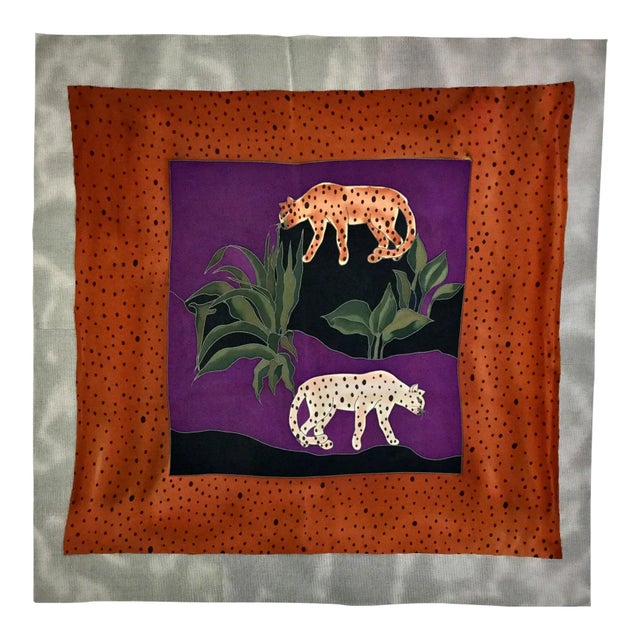 Hand-Painted Silk Scarf Leopard Jungle Theme For Sale - Image 9 of 9