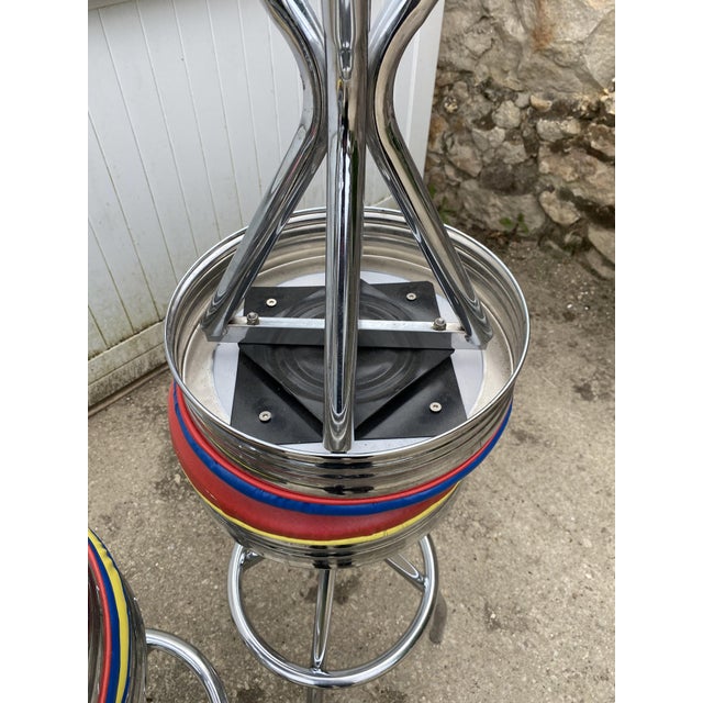 Vintage Blue, Red, Orange, and Yellow Swivel Bar Stools, 1990s, Set of 5 For Sale - Image 16 of 18