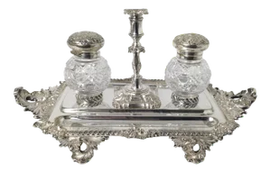 Antique Late 19th Century Sheffield England Double Inkwell Stand