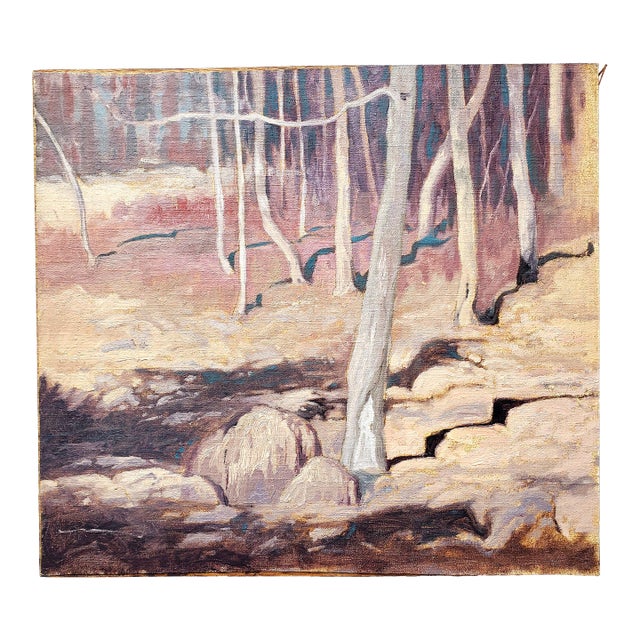 Vintage Impressionist Forest Painting For Sale