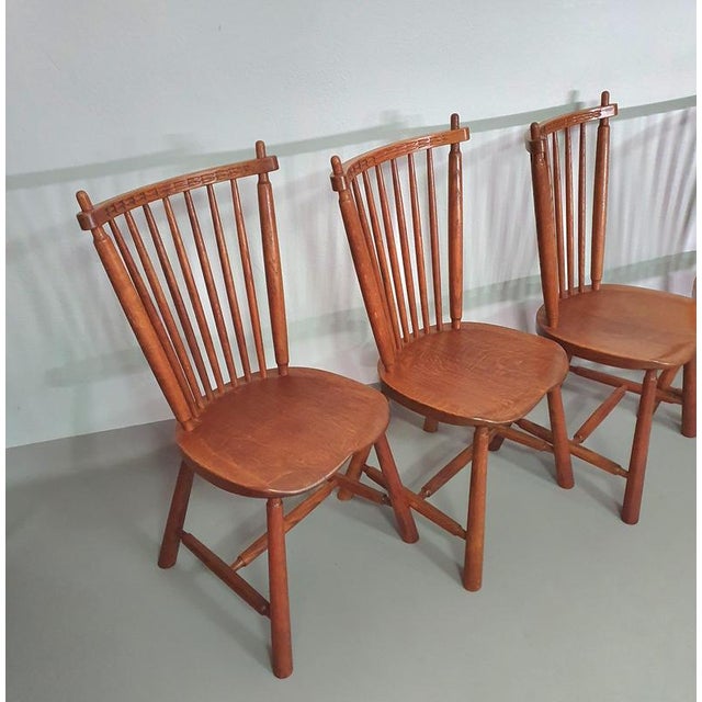 Spindle Back Dining Chairs in Oak from De Ster Geldermalsen with Carved Backrests, 1960s, Set of 6 For Sale - Image 10 of 18