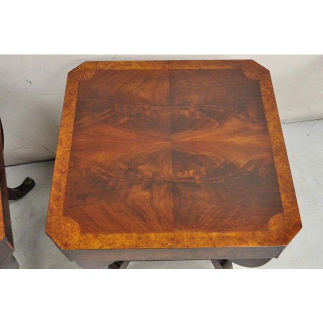 Wood Vintage Regency Style Flamed Mahogany 2 Tier Square End Tables - A Pair For Sale - Image 7 of 12