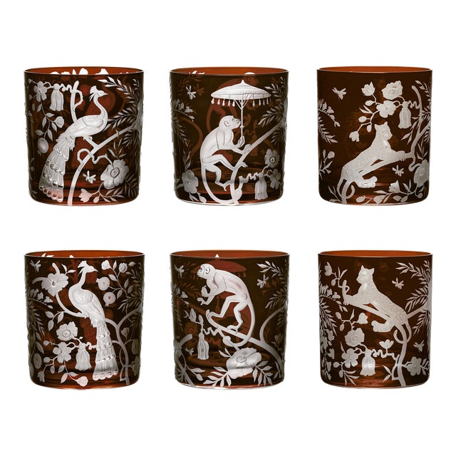 ARTEL Chinoiserie Collection Double Old Fashioned Glasses in Mahogany, Set of 6 For Sale
