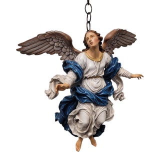 Flying Baroque Angel — Blue and White Polychrome For Sale
