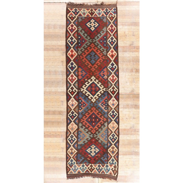Late 19th Century Persian Shiraz Kilim Rug, 04'06 X 14'09 For Sale - Image 10 of 11