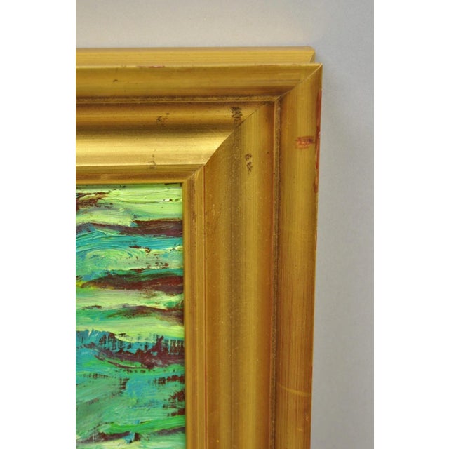 Large Impressionist Style Young Woman in Field Oil on Wood Board Framed Painting For Sale - Image 10 of 15