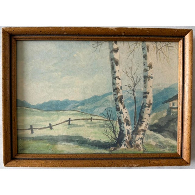Small Framed Watercolor Rural Landscape Painting For Sale - Image 4 of 9