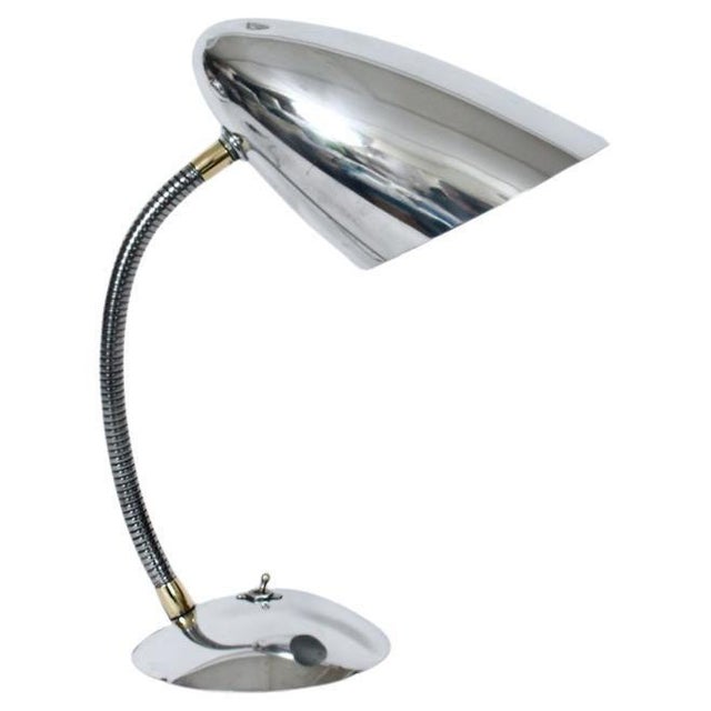 American Kurt Versen Style Polished Aluminum Cone Shade Gooseneck Desk Lamp, C. 1950 For Sale - Image 3 of 12