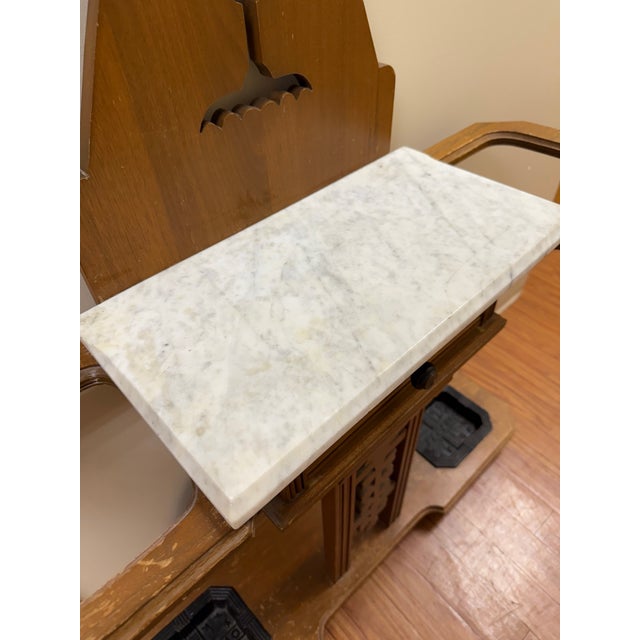 Antique s.f Co 1800’s Walnut, Burl Wood, Marble, Cast Iron Hall Tree For Sale In Salt Lake City - Image 6 of 7
