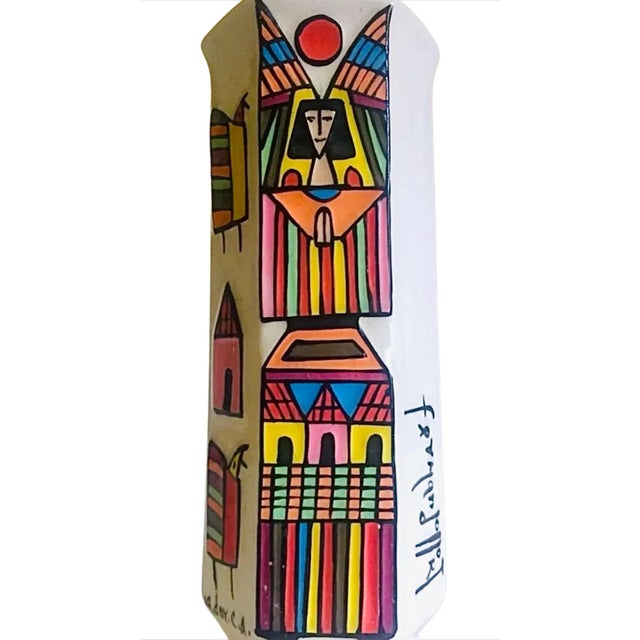 Ferdinand Llort Rare Vintage Mid Century Modern Colorful Hand Painted & Signed Folk Art Pottery Vase El Salvador For Sale In Tampa - Image 6 of 12