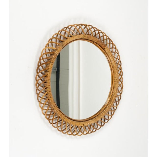 Mid-Century Rattan and Bamboo Round Wall Mirror by Franco Albini, Italy, 1960s For Sale - Image 6 of 14