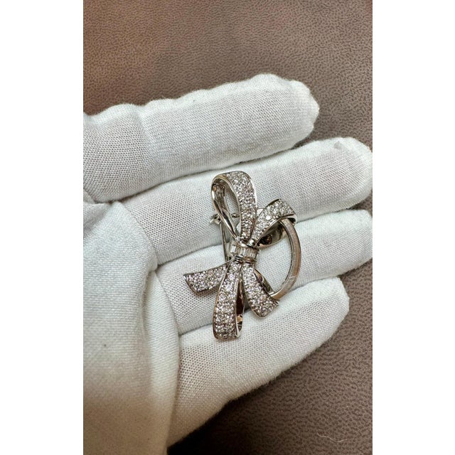Vintage 2.55 Ct Diamond Bow Brooch Pin /Pendant in 18 K White Gold For Sale - Image 12 of 18