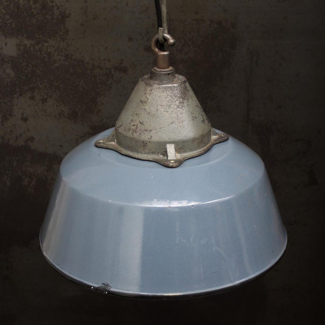 Vintage Industrial Grey Enamel and Cast Iron Pendant Lamp For Sale - Image 6 of 8