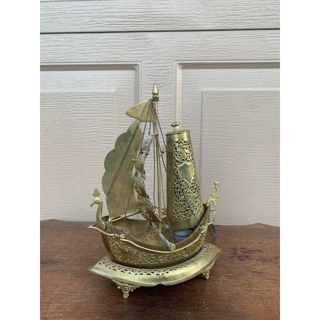 Metal Vintage German Brass Sailing Ship Nightlight | an English Coastal Curiosity For Sale - Image 7 of 12
