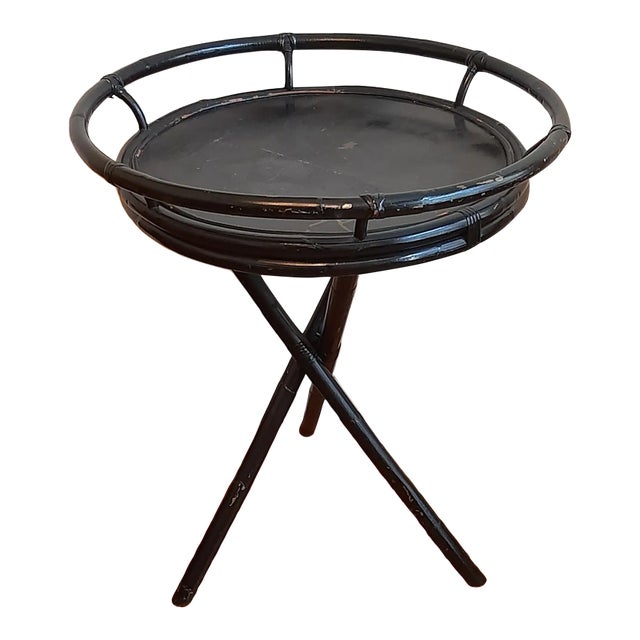 Black Tripod Bamboo Tray Table Chinoiserie For Sale
