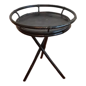 Black Tripod Bamboo Tray Table Chinoiserie
