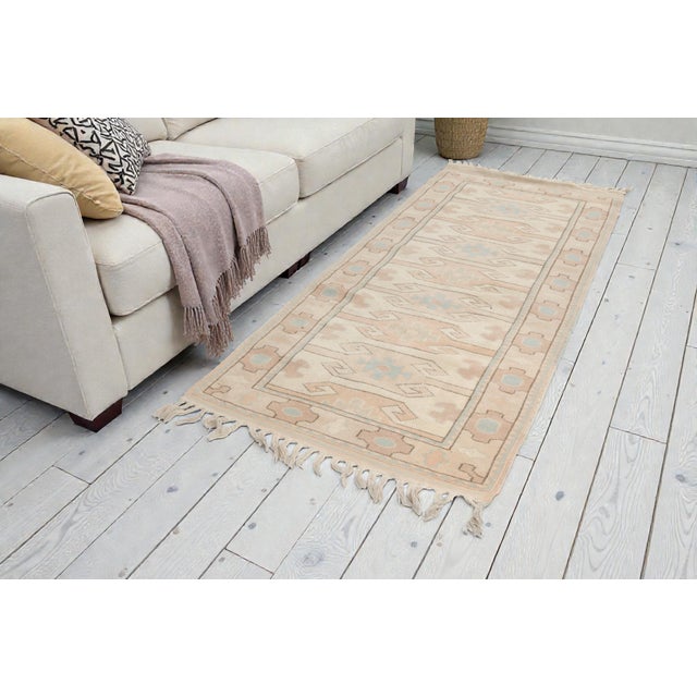 Turkish 1960s Neutral Beige & Sage Green Hand-Knotted Rug For Sale - Image 3 of 10