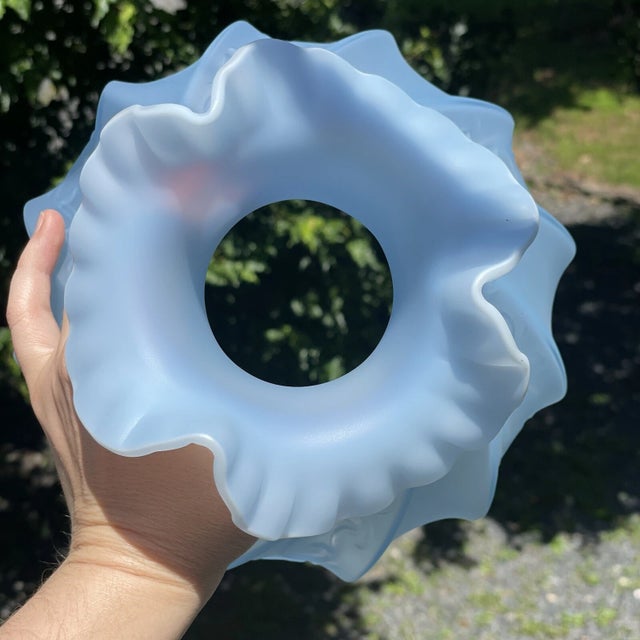 Rare Vintage Ice Blue Satin Frost Fenton Paisley Glass Table Lamp 20th C. For Sale - Image 15 of 18
