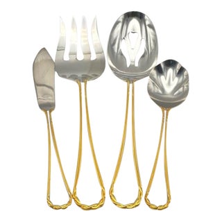 Yamazaki Tasha Gold Accent Stainless Flatware Hostess Set – Four Serving Pieces 1990’s For Sale
