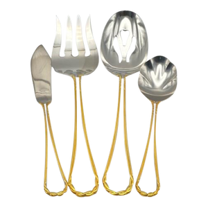 Yamazaki Tasha Gold Accent Stainless Flatware Hostess Set – Four Serving Pieces 1990’s