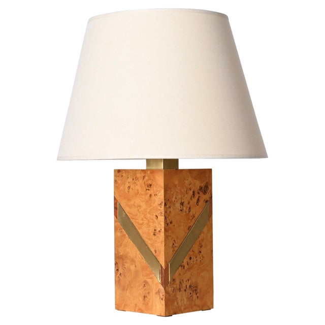 Mid-Century Italian Poplar Burl and Brass Table Lamp from Tommaso Barbi, 1970s For Sale