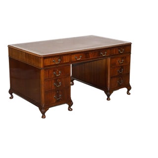Burgundy Embossed Leather Top Twin Pedestal Desk from Globe Wernicke For Sale