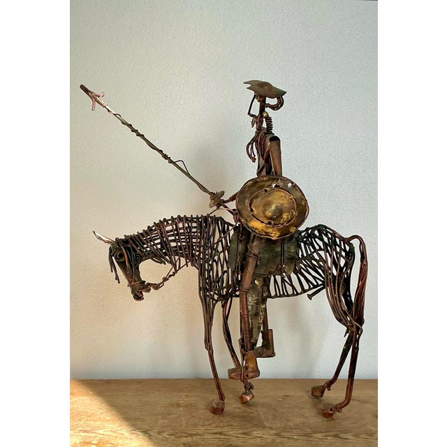 Brown Vintage Boho Brutalist Sculpture of Don Quixote De La Mancha For Sale - Image 8 of 12