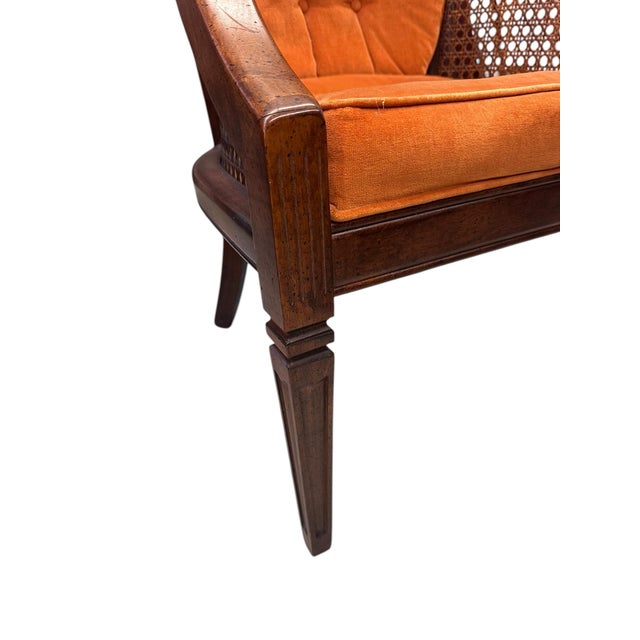 Persimmon Pair of Mid-Century Caned Barrel Back Chairs With Persimmon Velvet Upholstery For Sale - Image 8 of 11