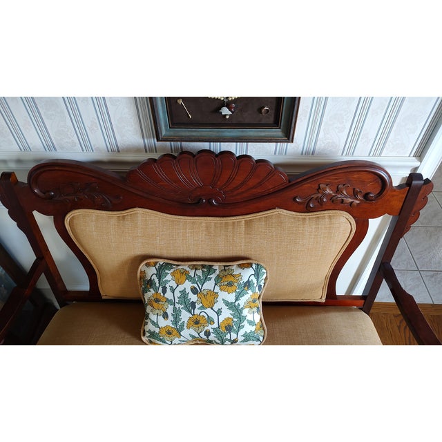 1920s Antique Eastlake Settee Refinished and Reupholstered For Sale - Image 5 of 7