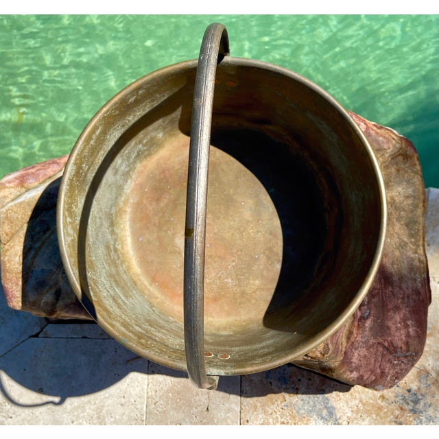 Large Antique Brass & Wrought Iron Hearth Pot/Cauldron | Chairish