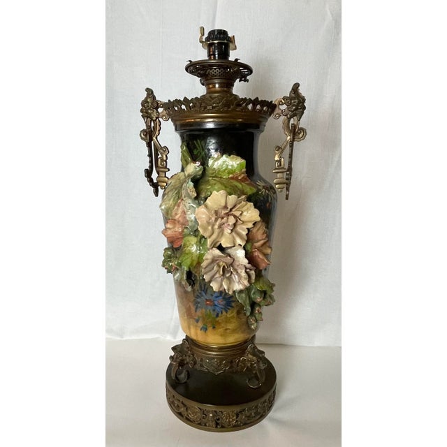 19th C. Over-Scale Lamp W/3-Dimensional Floral Details & Orientalist Bronze Mounts For Sale - Image 4 of 13