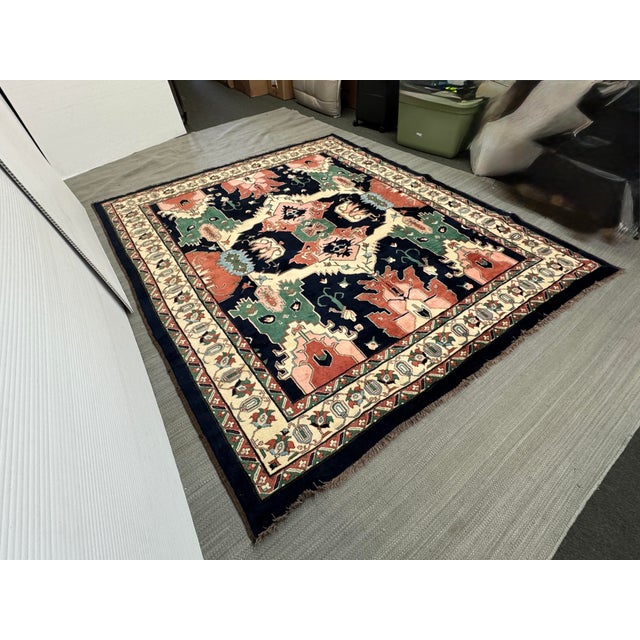 6ft 8in × 8ft Heriz Floral Medallion Area Rug For Sale - Image 4 of 12