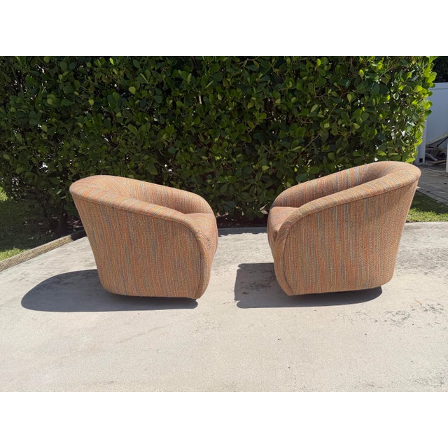 Textile Vintage Milo Baughman Style Sculptural Swivel Barrel Lounge Chairs by Classic Gallery, Pair For Sale - Image 7 of 15