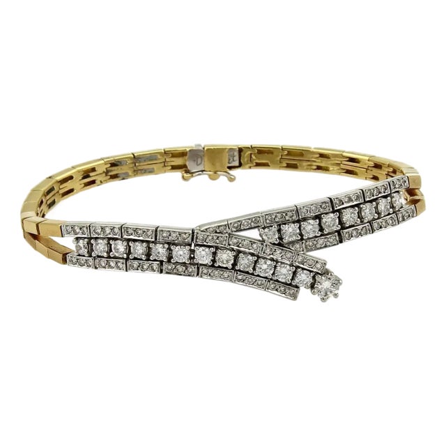 Bypass Diamond 18k Two Tone Gold Link Bracelet For Sale