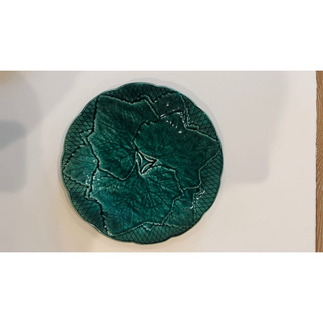 Green Set/6 Green Leaf Scalloped Majolica Plate From Gien For Sale - Image 8 of 13