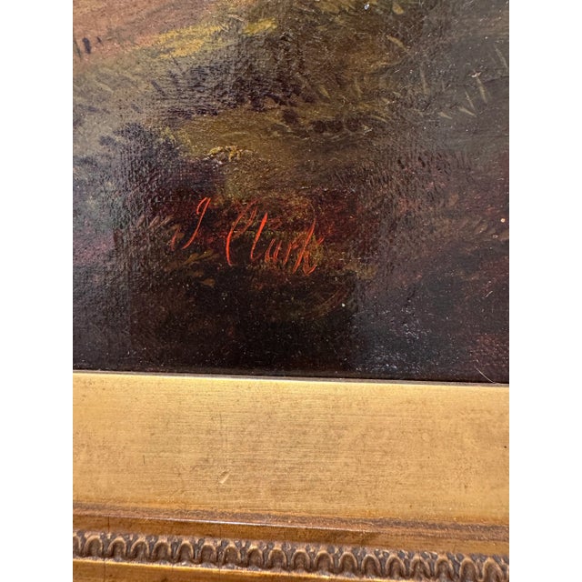 A stunning and honest depiction of an English hunting scene on an ornate gilt frame. This painting portrays a gloomy day...