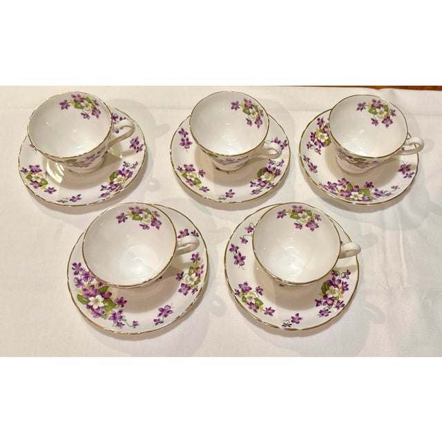 Ceramic Royal Tuscan English Tea Cups & Saucers - Set of 5 For Sale - Image 7 of 15