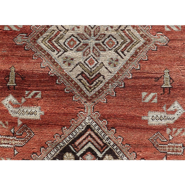 Antique Kurdish Runner With Rusty Red Background and Medallions Tribal Motifs 3'5 X 10'1 For Sale - Image 10 of 14