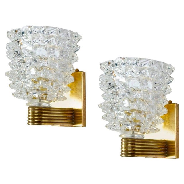 Art Deco Brass-Mounted Rostrato Murano Glass Sconces from Barovier, 1940s, Set of 2 For Sale - Image 10 of 10