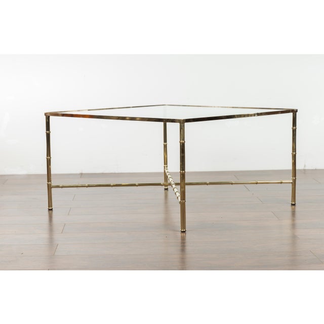 Italian Midcentury Brass Coffee Table with Glass Top and X-Form Cross Stretcher For Sale - Image 12 of 12