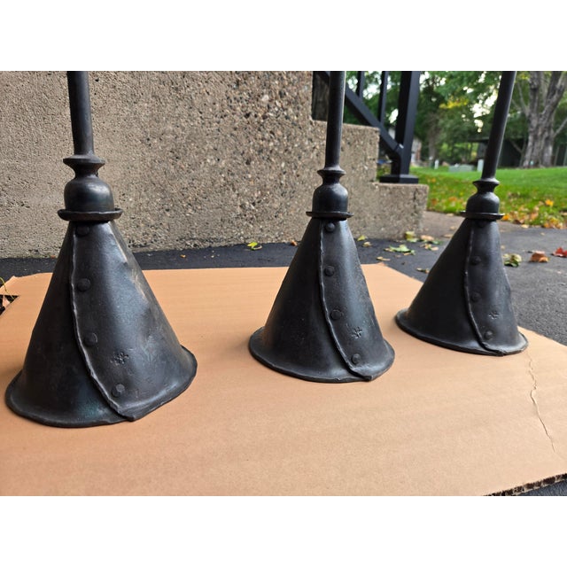 Rustic Custom Hand-Forged Wrought Iron Pendant Lights by Christopher Thomson - Set of 3 For Sale - Image 3 of 4