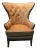 Designer Knoll Upholstered High Wingback Saddle Leather Chair For Sale