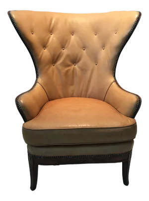 Designer Knoll Upholstered High Wingback Saddle Leather Chair