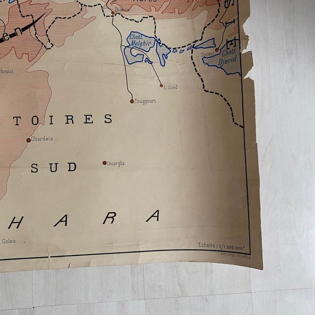 1950s Vintage School Map, Tunisia / Algeria, 1950s For Sale - Image 5 of 14