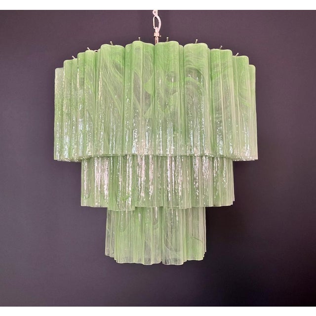 Large Three-Tier Murano 52 Green Alabaster Glass Tubes Chandelier, 1990 For Sale - Image 6 of 17