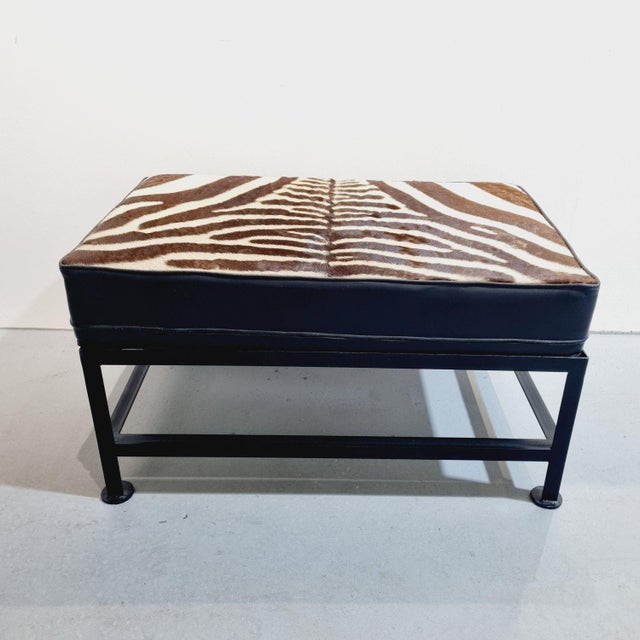 Zebra Print Leather Ottomans, Set of 2 For Sale - Image 5 of 8