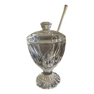 1970s Baccarat Jam/Condiment Jar With Lid & Spoon Massena Pattern For Sale